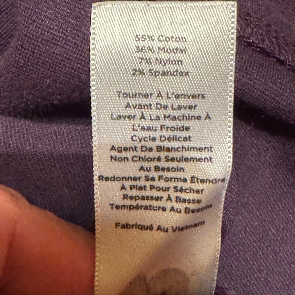 Talbots Petites Purple Peplum Top Short Sleeve Knit Gold Back Zip MP - Picture 7 of 7